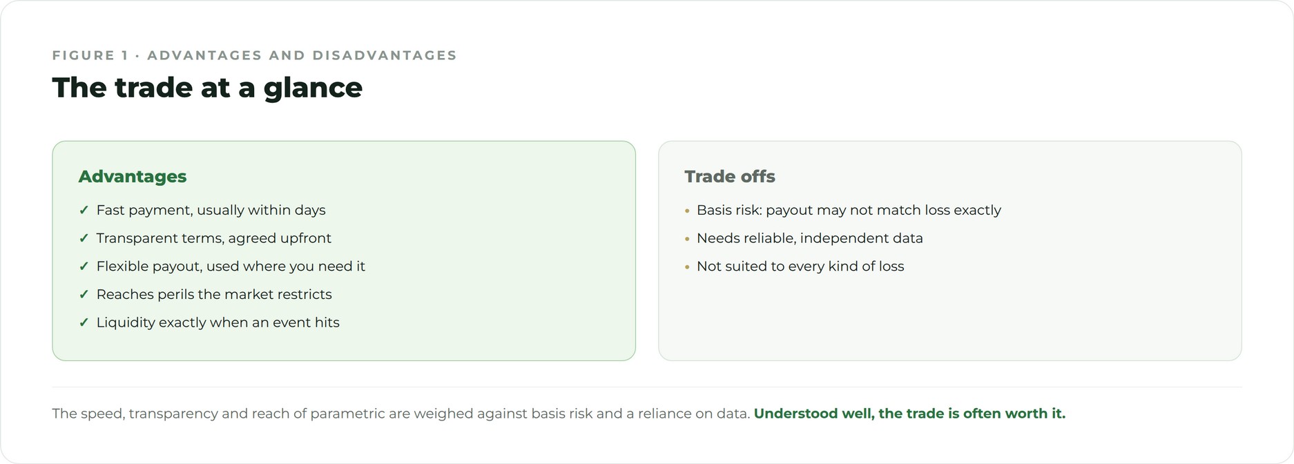 Balanced overview of the advantages and disadvantages of parametric insurance